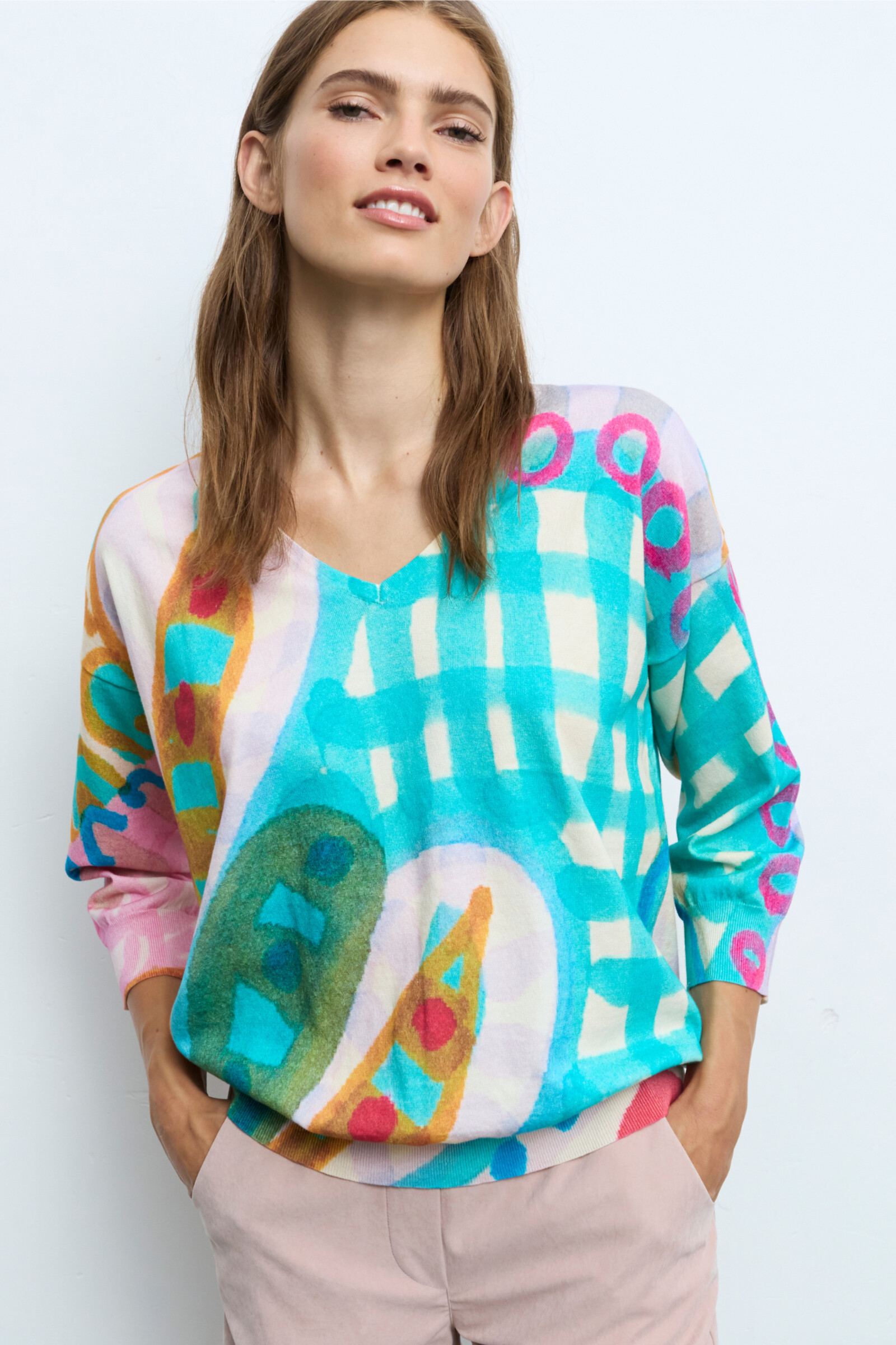 Aldo Martins  Aldo Martins - Sweater Abstract Multicolor | Schilderachtige Aldo Martins Trui van Katoen en Zijde