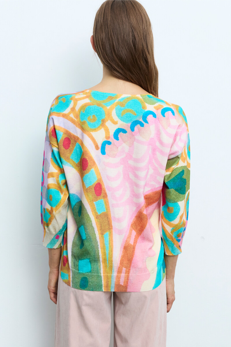 Aldo Martins - Sweater Abstract Multicolor | Schilderachtige Aldo Martins Trui van Katoen en Zijde