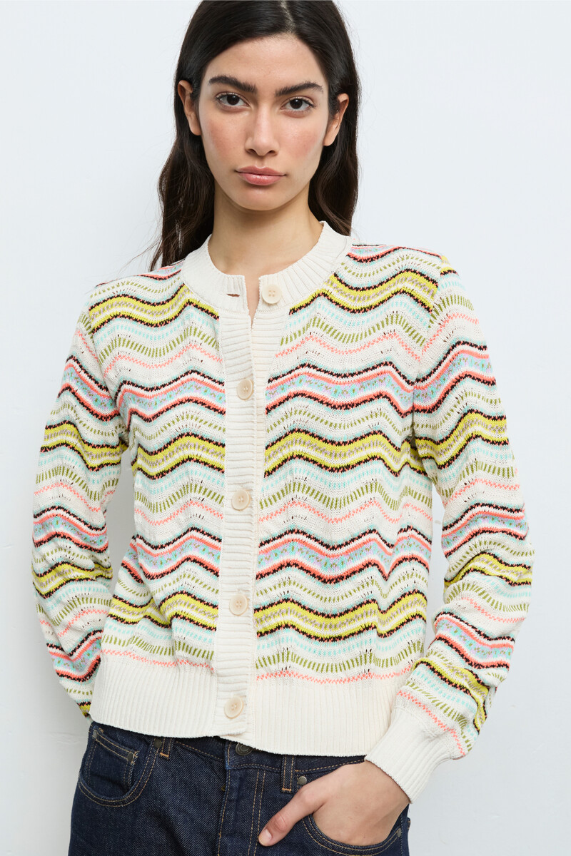 Aldo Martins - Cardigan Zigzag Stripes Ivory | Luxurious Ivory Cardigan by Aldo Martins