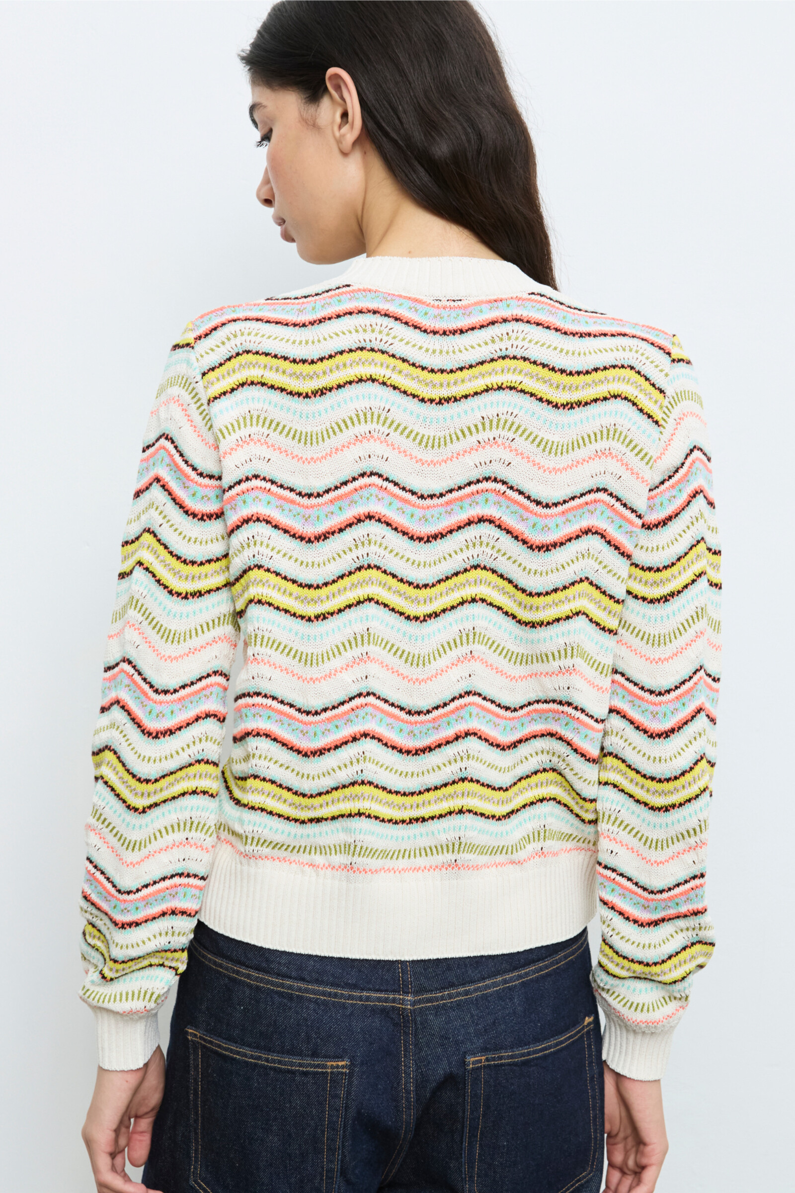 Aldo Martins  Aldo Martins - Cardigan Zigzag Stripes Ivory | Luxurious Ivory Cardigan by Aldo Martins