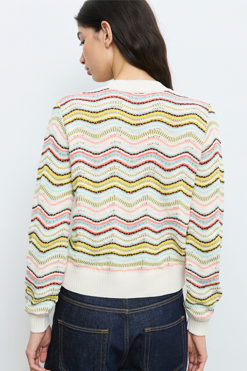 Aldo Martins - Cardigan Zigzag Stripes Ivory | Luxurious Ivory Cardigan by Aldo Martins