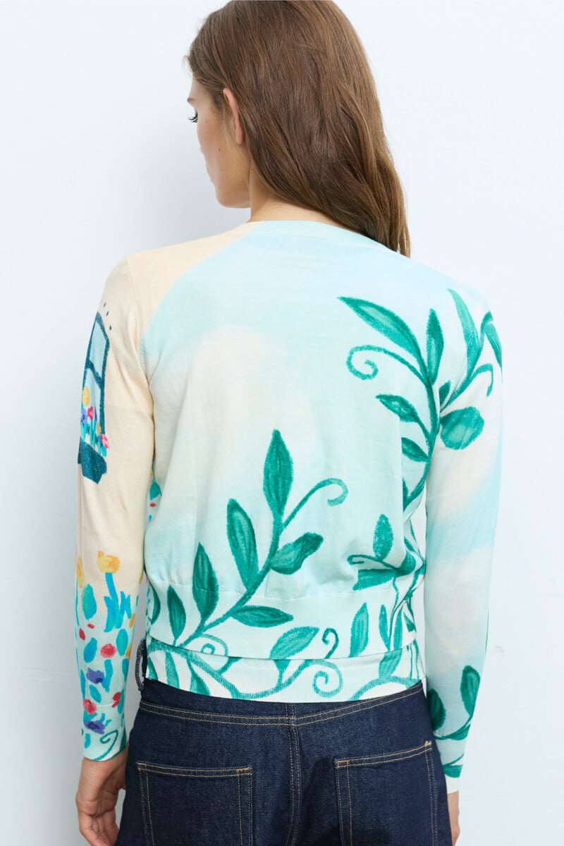 Aldo Martins - Cardigan Window Light Green | Gebloemd Vest van Katoen en Zijde