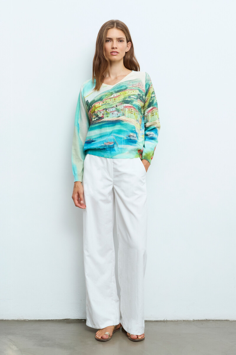 Aldo Martins - Sweater Village Blue | Pull Aldo Martins Idyllique en Coton et Soie