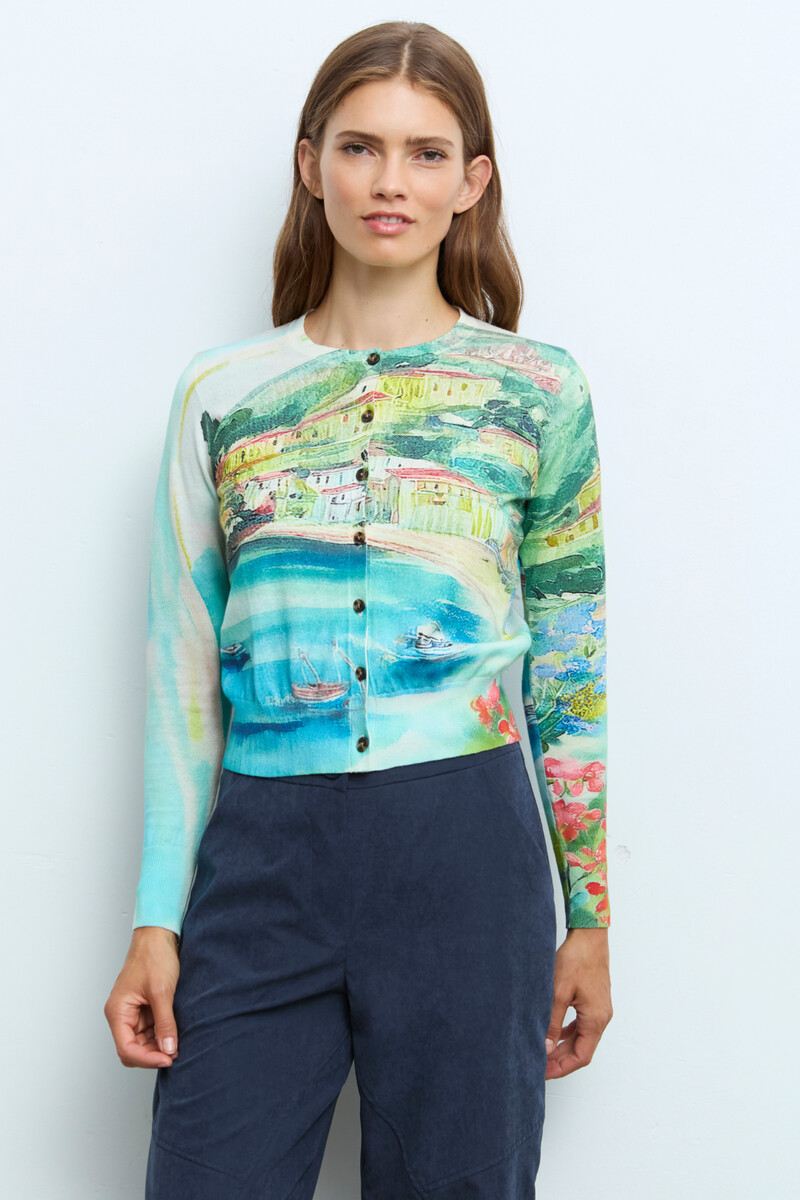 Aldo Martins - Cardigan Village Blue | Gilet Aldo Martins Idyllique en Coton et Soie