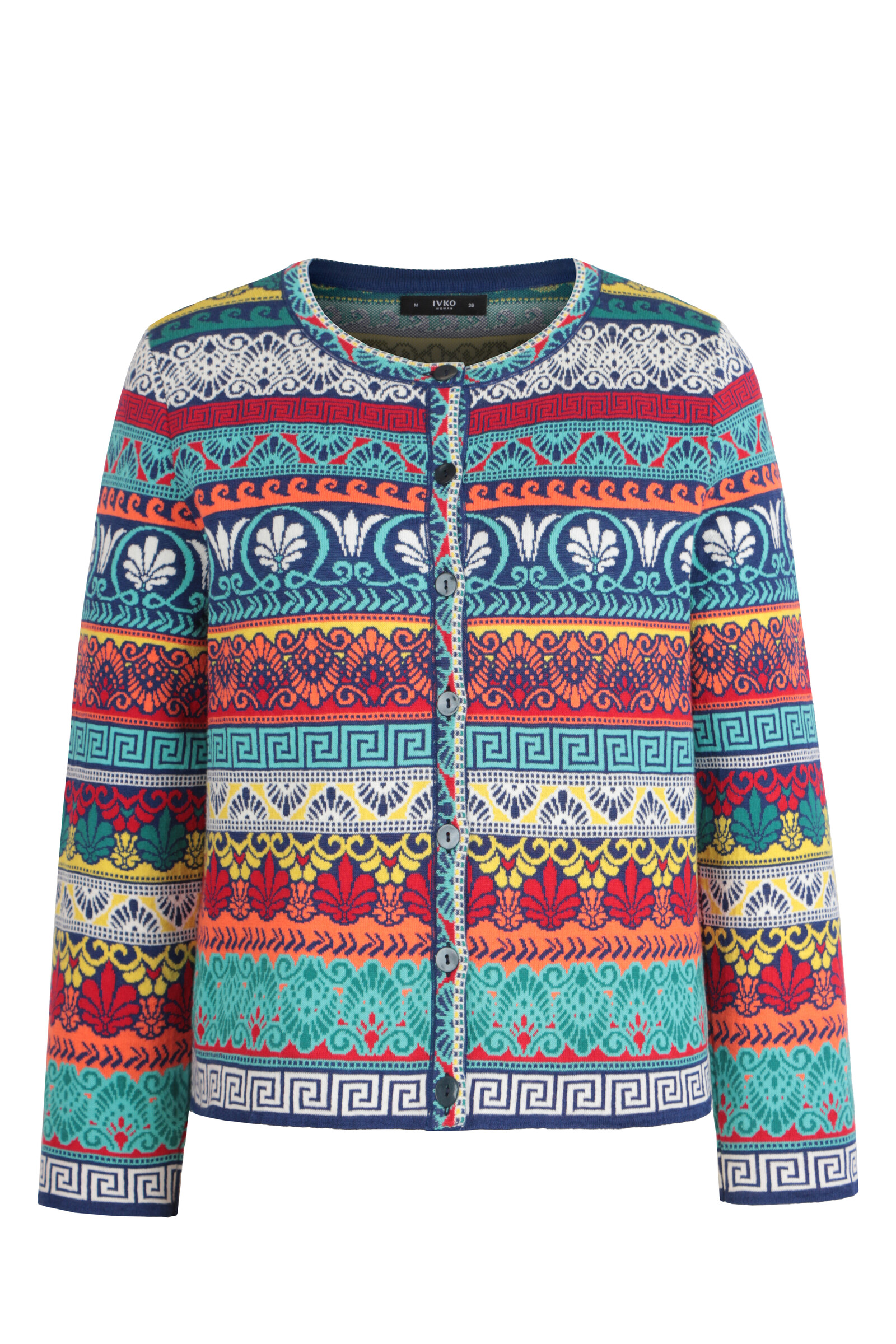 IVKO  Woman IVKO - Jacquard Cardigan Mediterranean Pattern Ink| Mediterranean Cardigan of Cotton and Linen
