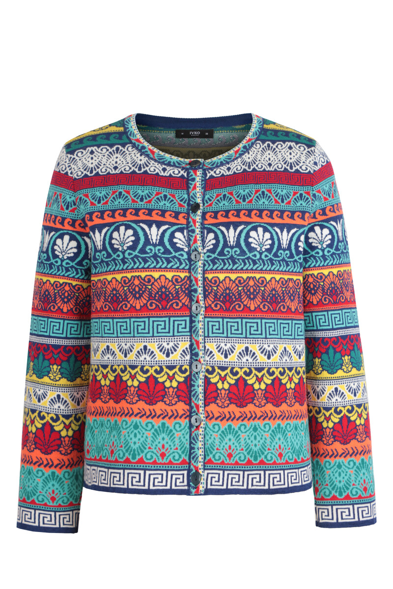 IVKO - Jacquard Cardigan Mediterranean Pattern Ink| Mediterranean Cardigan of Cotton and Linen