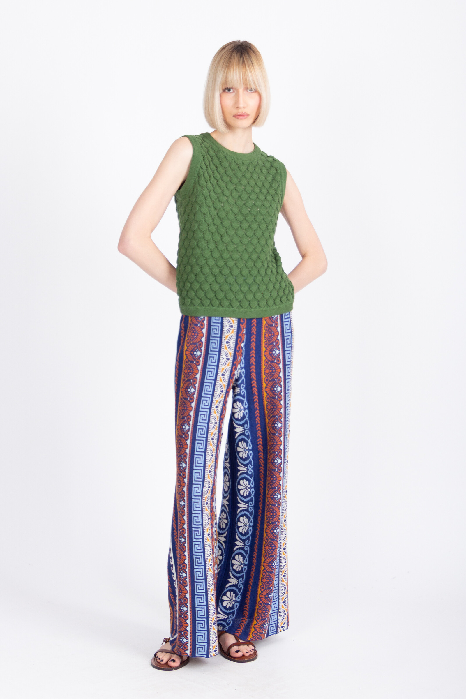 IVKO  Woman IVKO - Pants Mediterranean Pattern Marine | Mediterraanse Broek van Katoen en Linnen