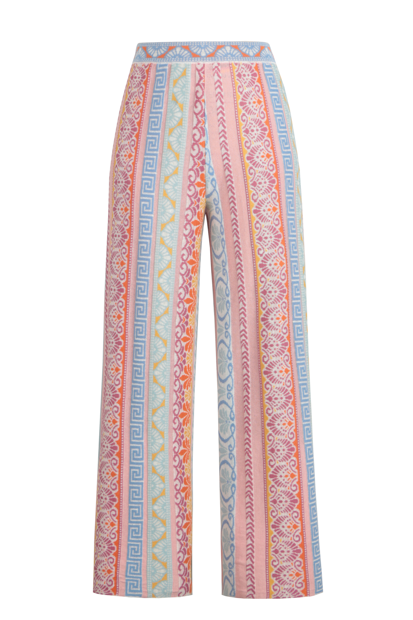 IVKO  Woman IVKO - Pants Mediterranean Pattern Light Pink | Mediterraanse Broek van Katoen en Linnen