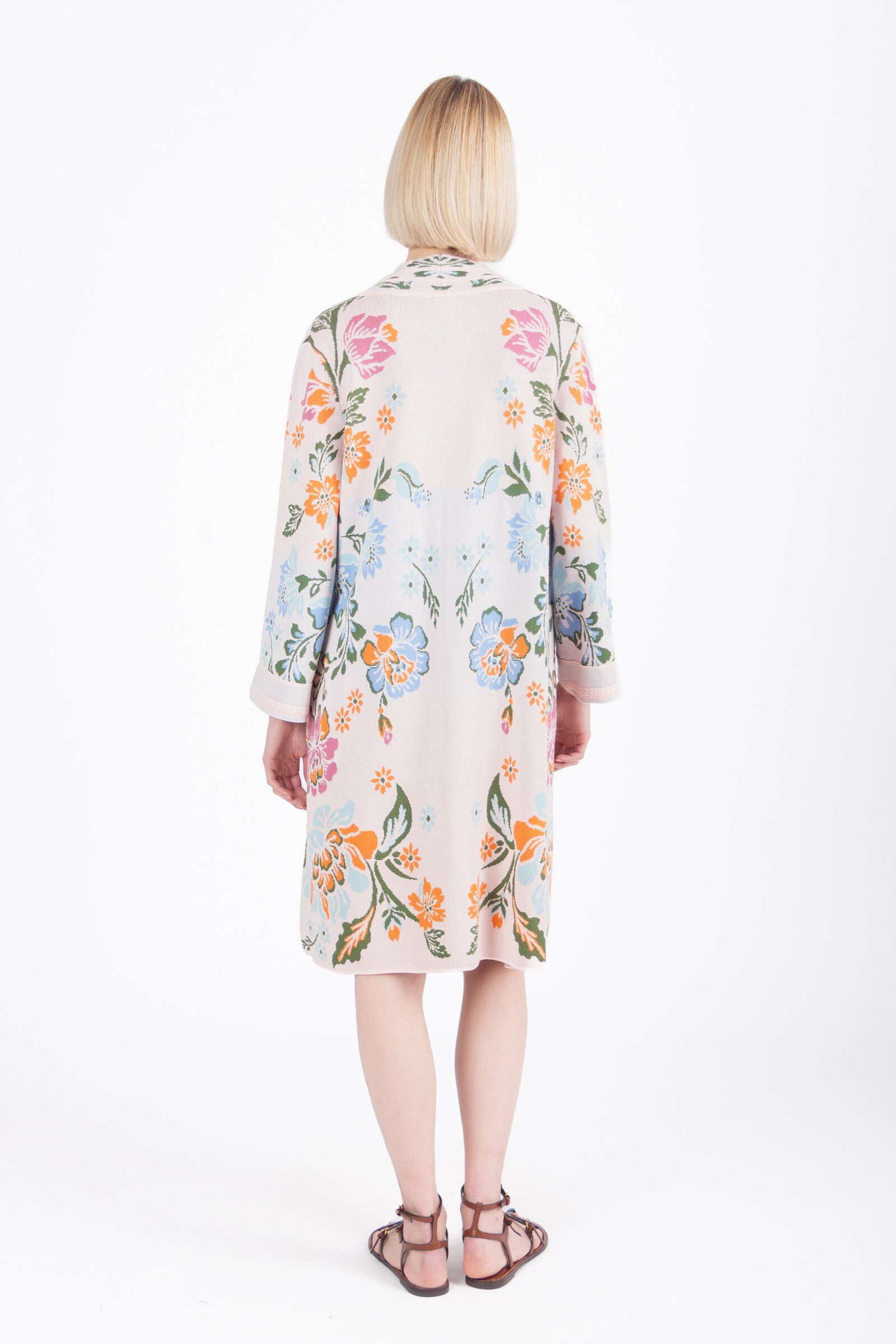 IVKO  Woman IVKO - Jacquard Coatigan Floral Pattern Light Pink | Seductive Soft Pink Cardigan with Colorful Flowers