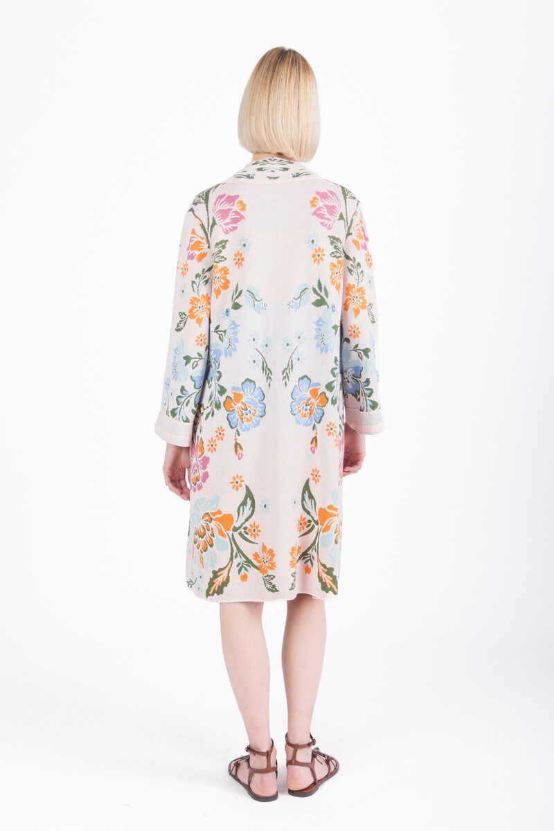 IVKO - Jacquard Coatigan Floral Pattern Light Pink | Seductive Soft Pink Cardigan with Colorful Flowers