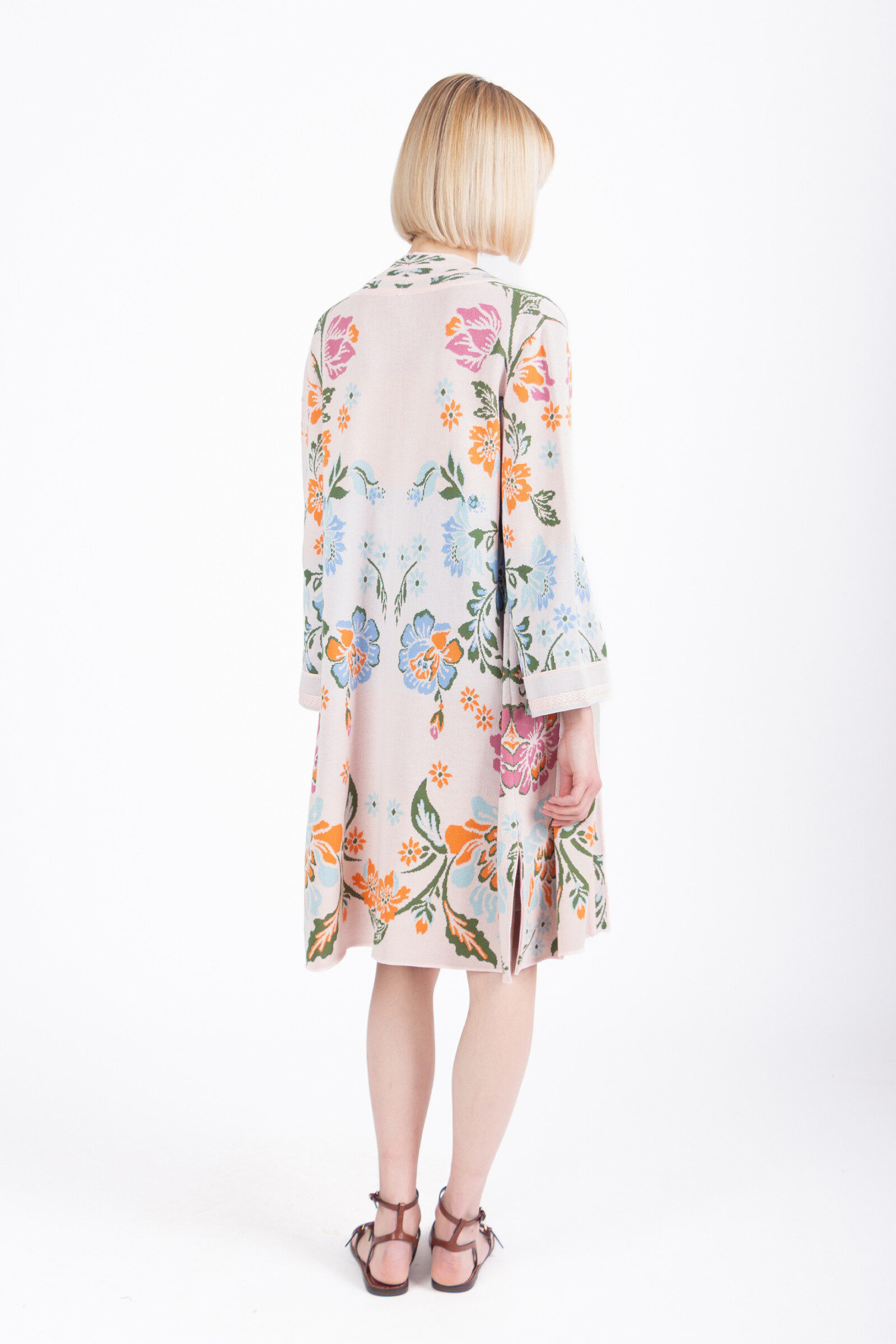 IVKO  Woman IVKO - Jacquard Coatigan Floral Pattern Light Pink | Seductive Soft Pink Cardigan with Colorful Flowers