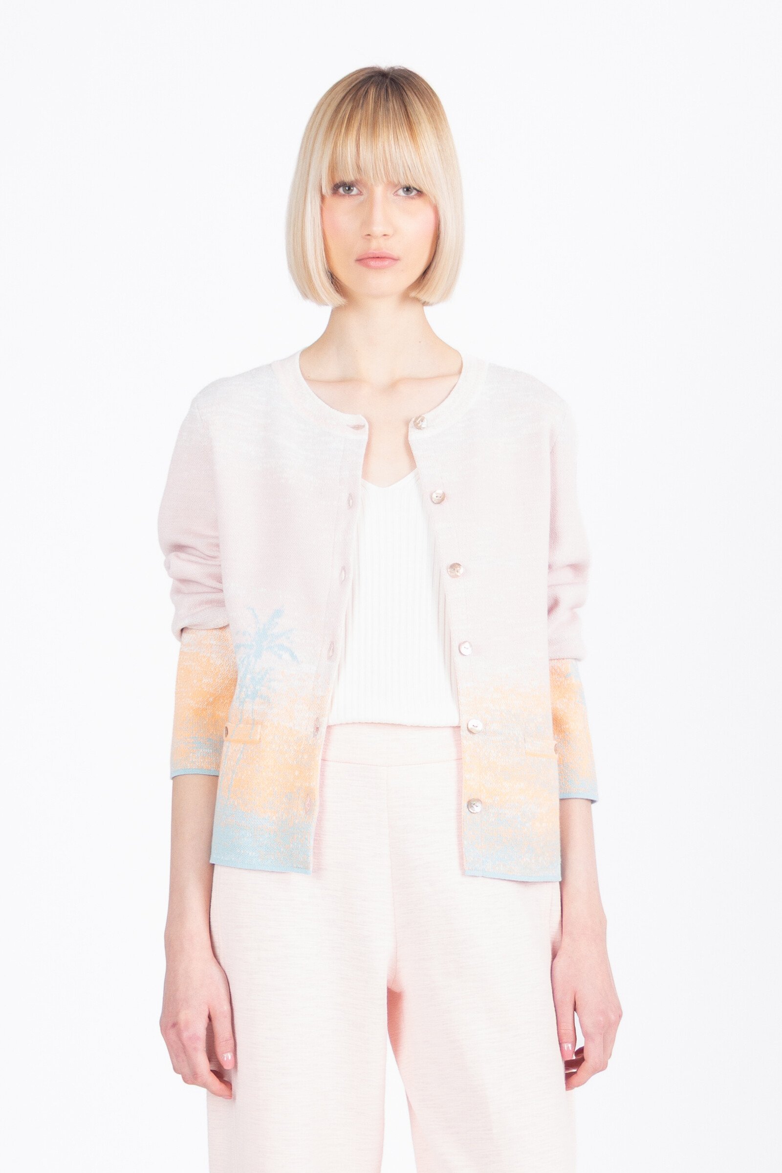 IVKO  Woman IVKO - Jacquard Cardigan Urban Sun Pattern Light Pink | Luchtig en Elegant Zomervest
