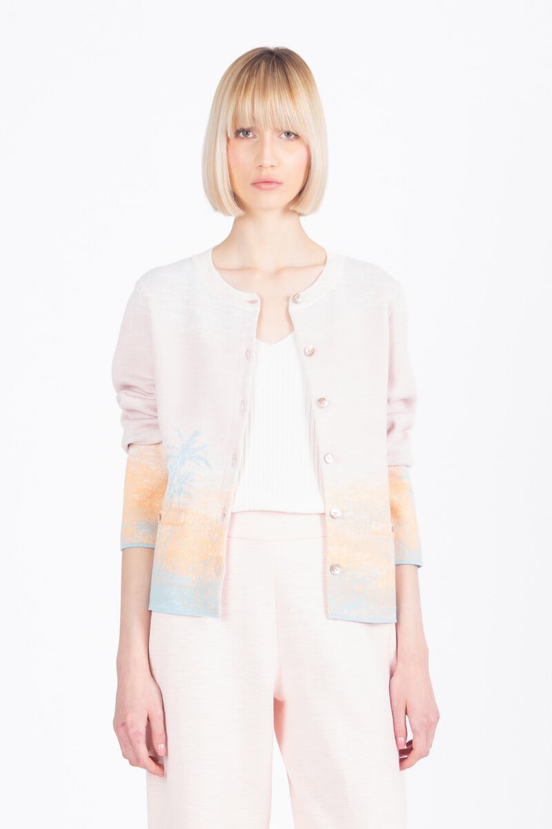 IVKO - Jacquard Cardigan Urban Sun Pattern Light Pink | Luchtig en Elegant Zomervest