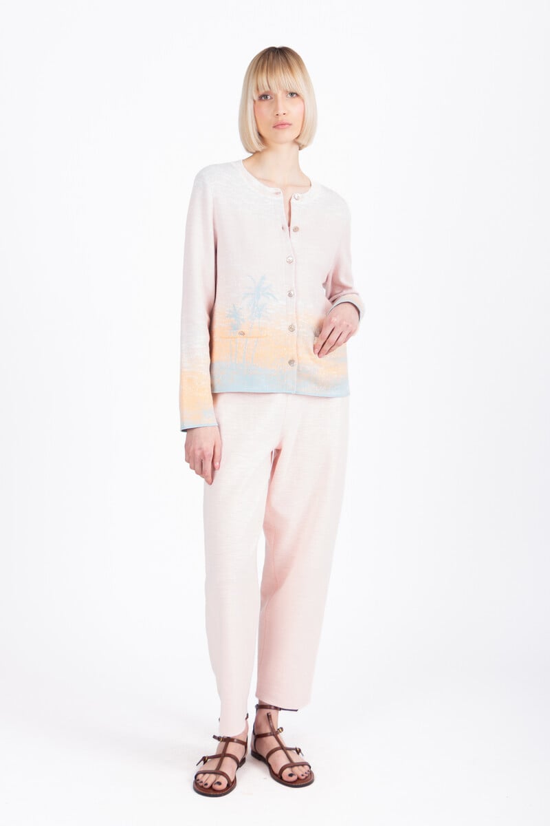 IVKO - Jacquard Cardigan Urban Sun Pattern Light Pink | Luchtig en Elegant Zomervest