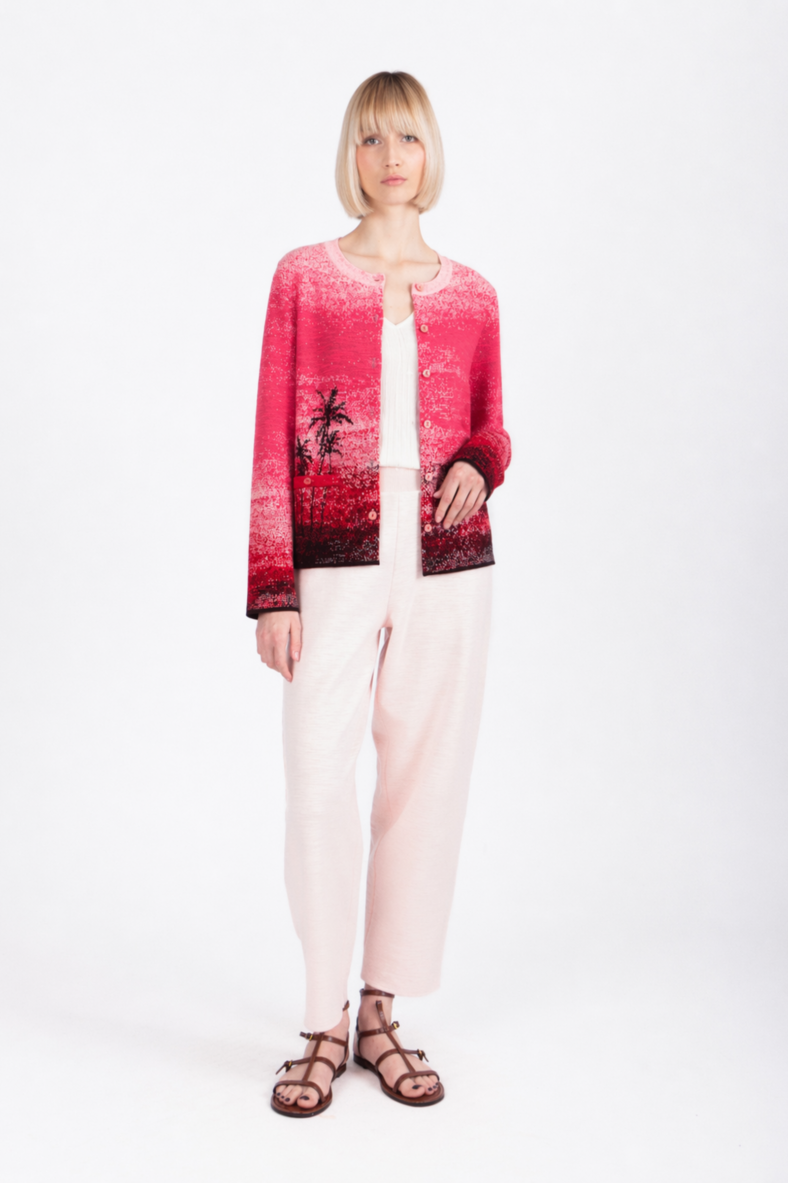 IVKO  Woman IVKO - Jacquard Cardigan Urban Sun Pattern Pink | Luchtig en Elegant Zomervest