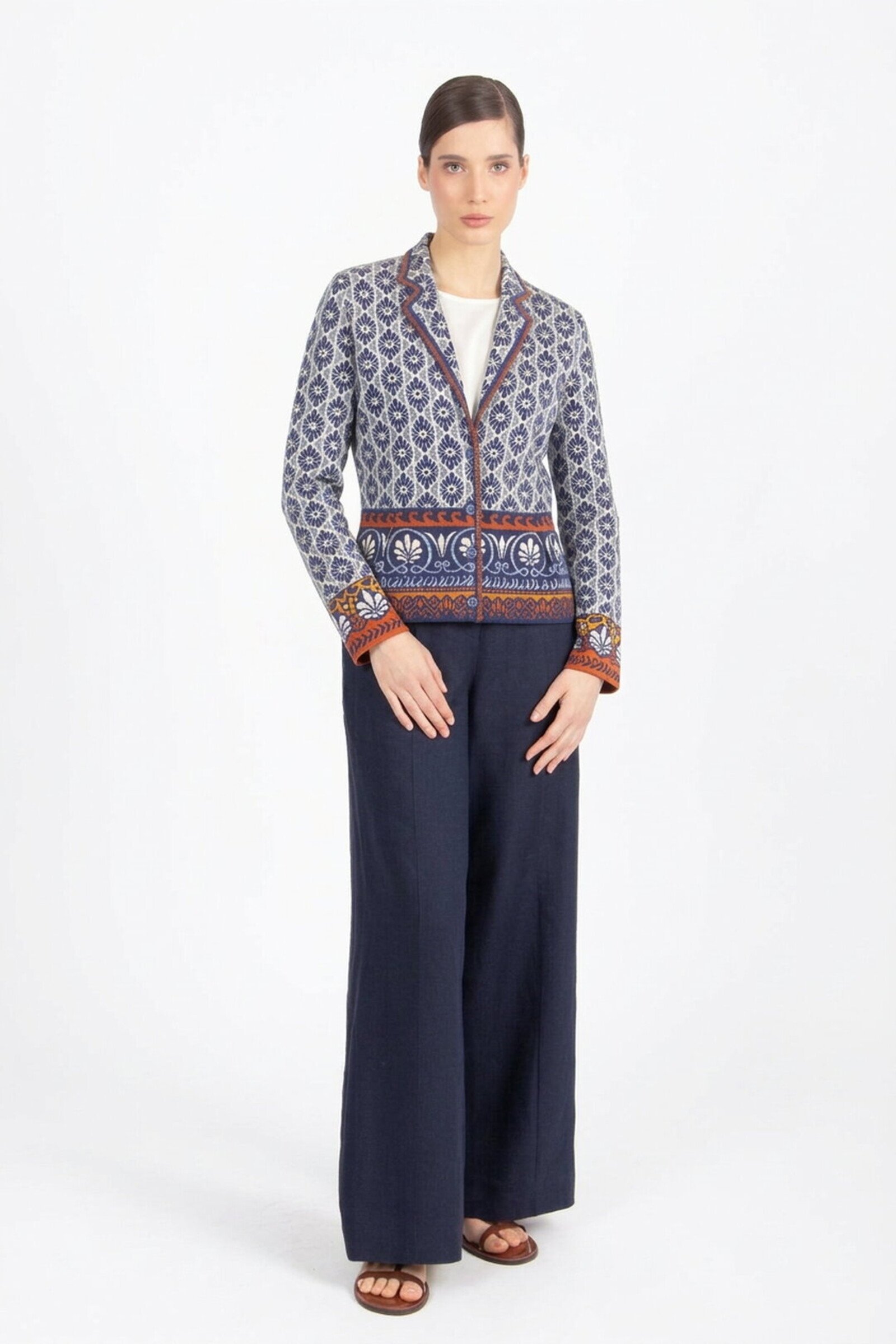 IVKO  Woman IVKO - Jacket with Lapels Mediterranean Pattern Marine | Mediterraans Vest met Revers van Katoen en Linnen