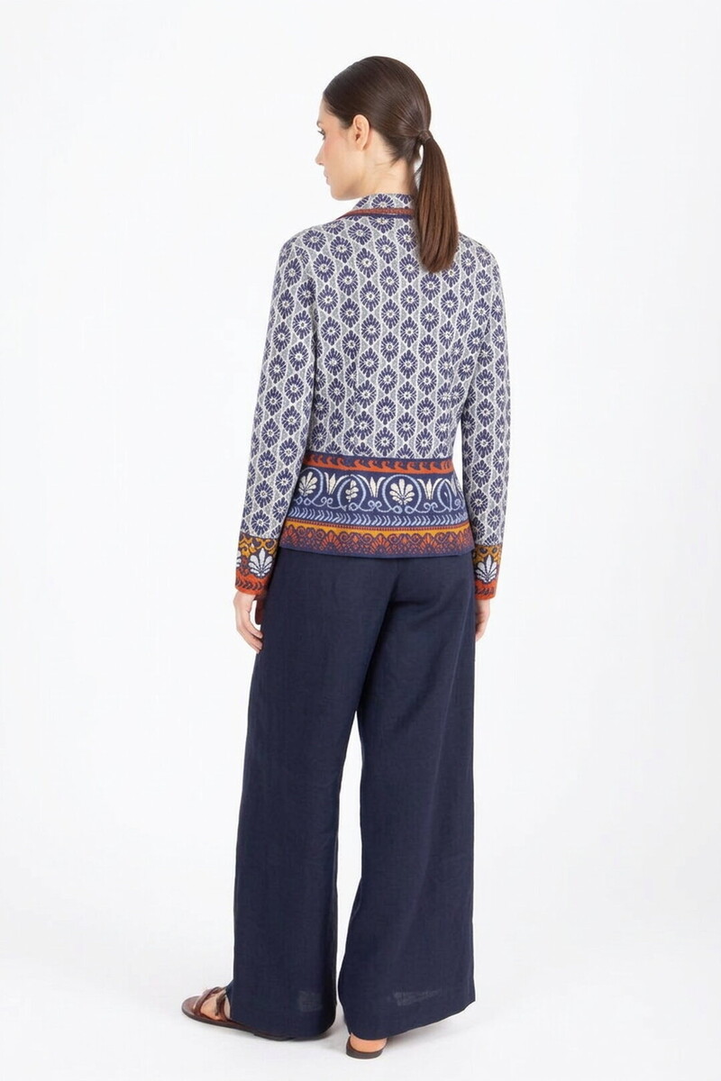 IVKO - Jacket with Lapels Mediterranean Pattern Marine | Mediterraans Vest met Revers van Katoen en Linnen