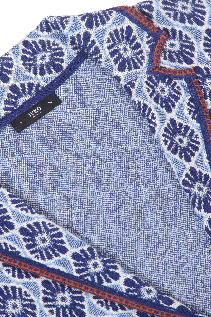 IVKO - Jacket with Lapels Mediterranean Pattern Marine | Mediterraans Vest met Revers van Katoen en Linnen