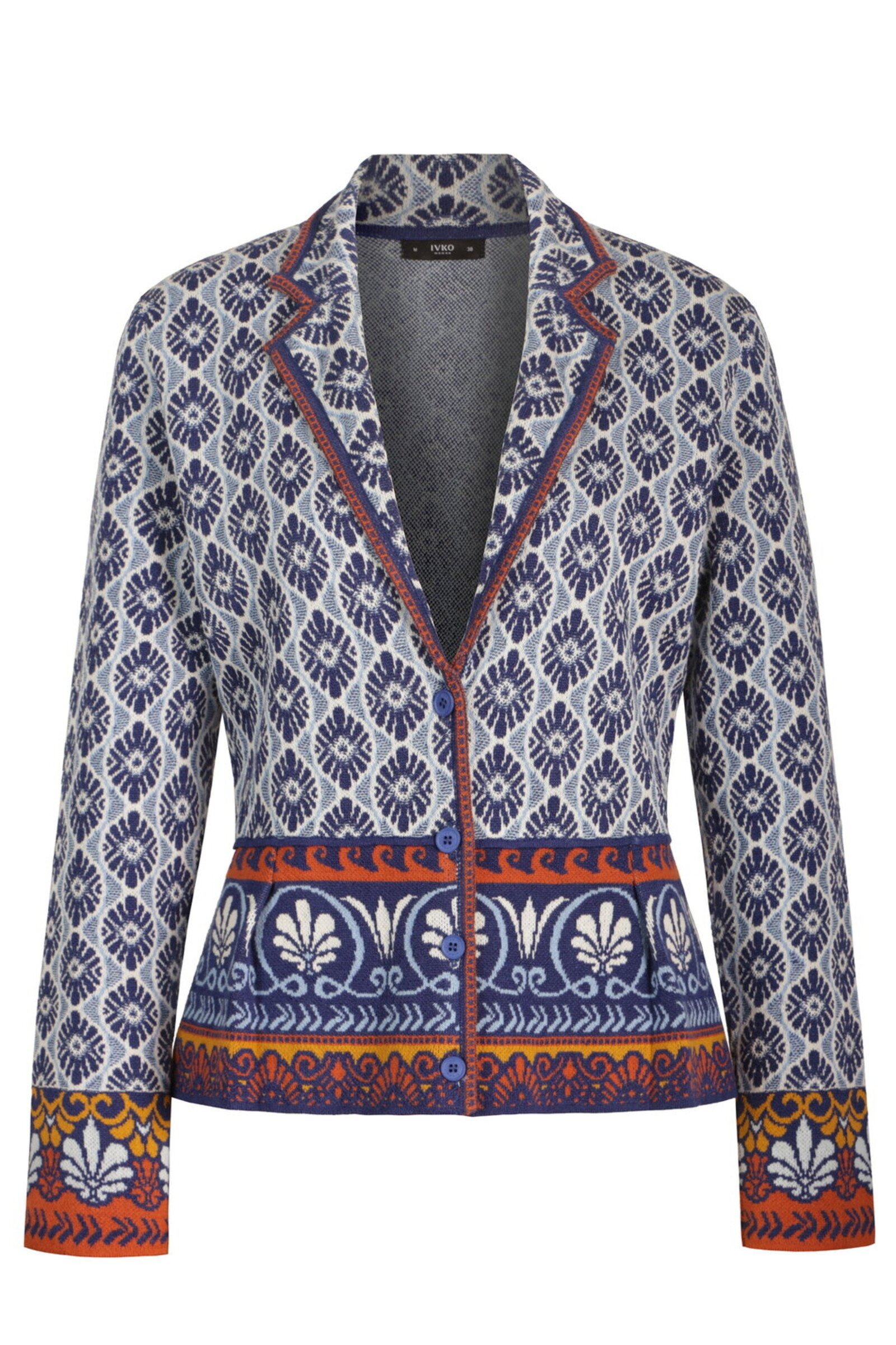 IVKO  Woman IVKO - Jacket with Lapels Mediterranean Pattern Marine | Mediterraans Vest met Revers van Katoen en Linnen