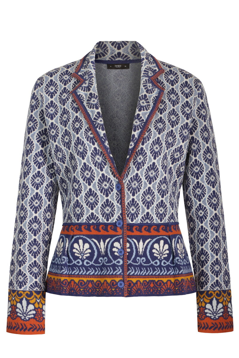 IVKO - Jacket with Lapels Mediterranean Pattern Marine | Mediterraans Vest met Revers van Katoen en Linnen