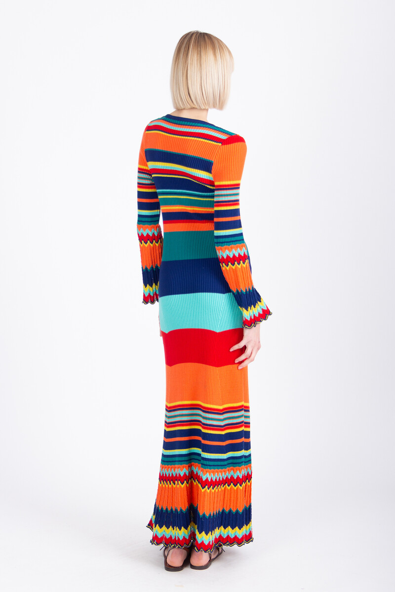 IVKO - Long Ribbed Dress Stripe Pattern Ink | Sensationele Zomerjurk van 100% Katoen