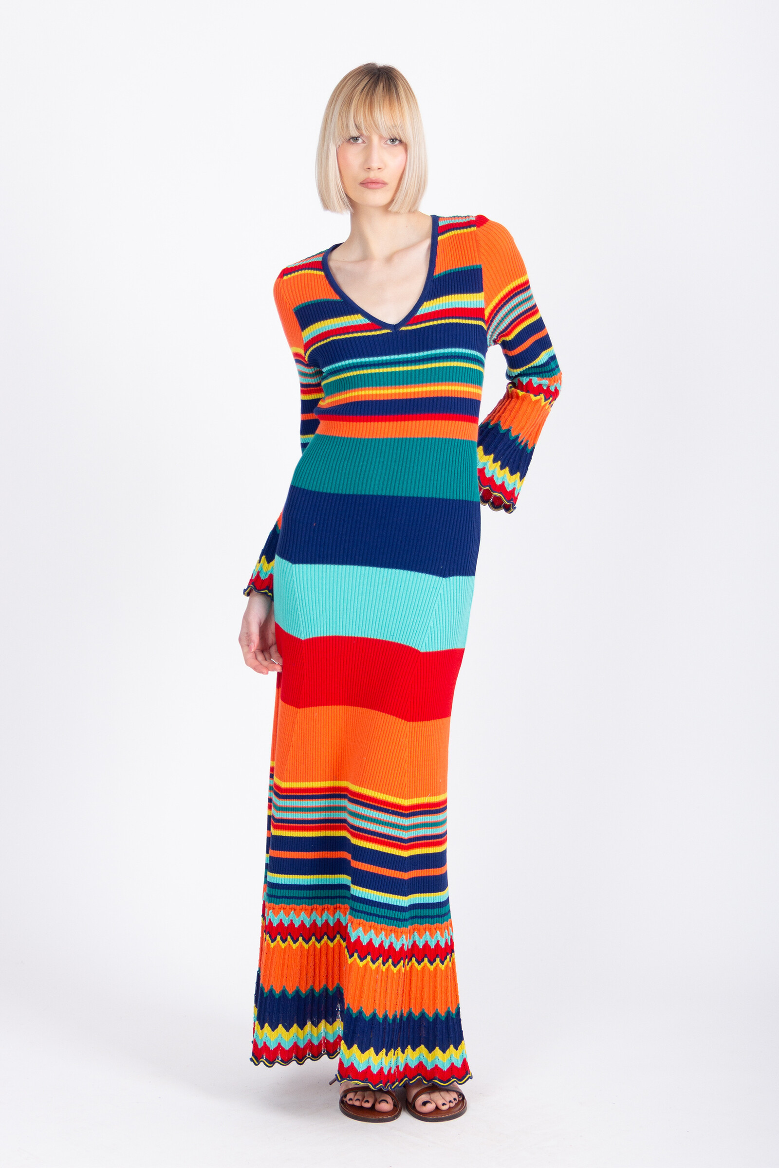 IVKO  Woman IVKO - Long Ribbed Dress Stripe Pattern Ink | Sensationele Zomerjurk van 100% Katoen