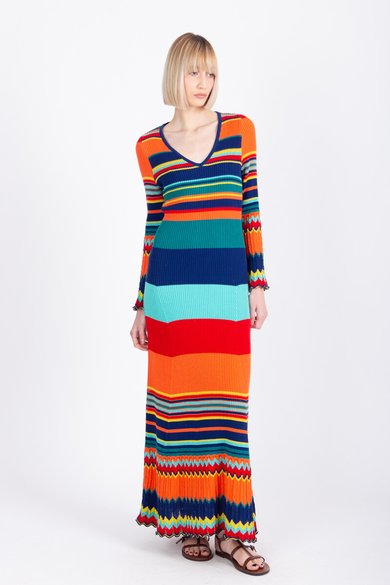 IVKO - Long Ribbed Dress Stripe Pattern Ink | Sensationele Zomerjurk van 100% Katoen