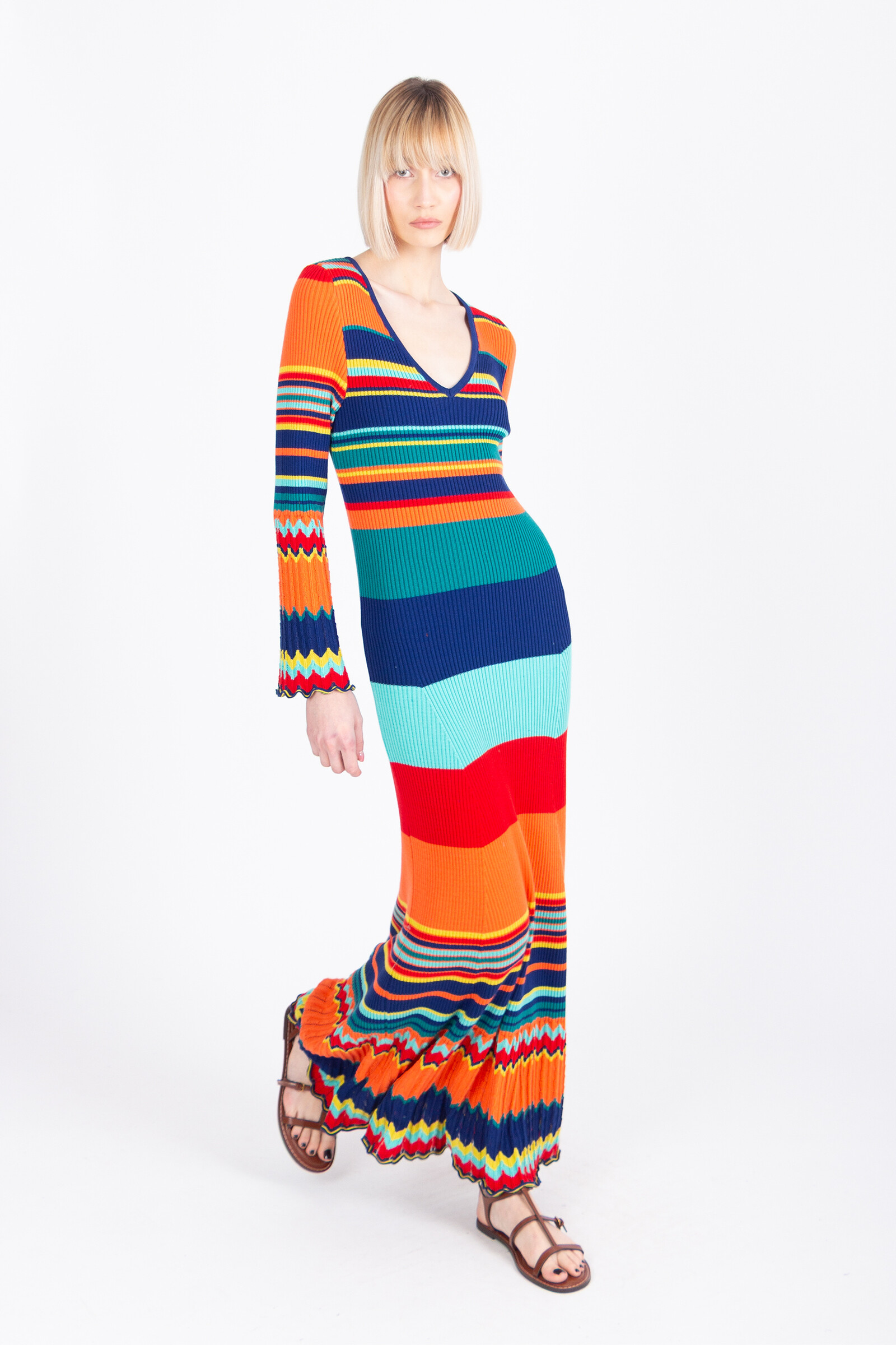 IVKO  Woman IVKO - Long Ribbed Dress Stripe Pattern Ink | Sensationele Zomerjurk van 100% Katoen