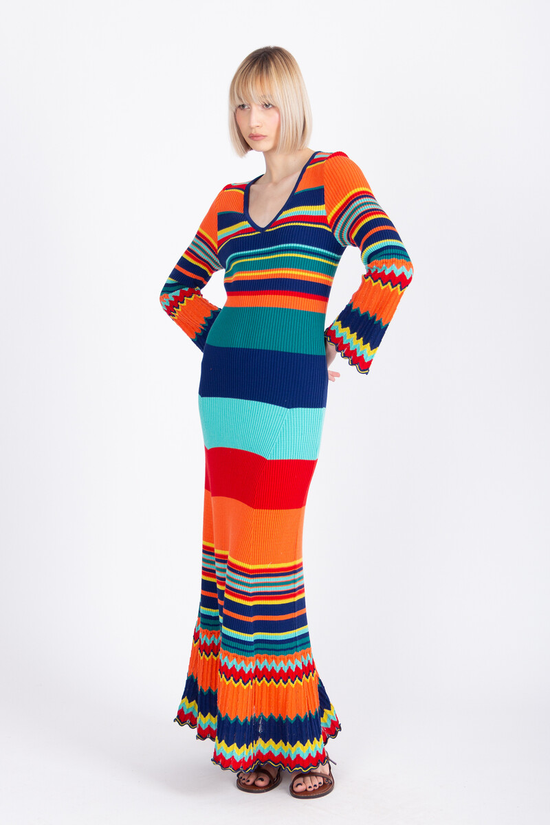 IVKO - Long Ribbed Dress Stripe Pattern Ink | Sensationele Zomerjurk van 100% Katoen