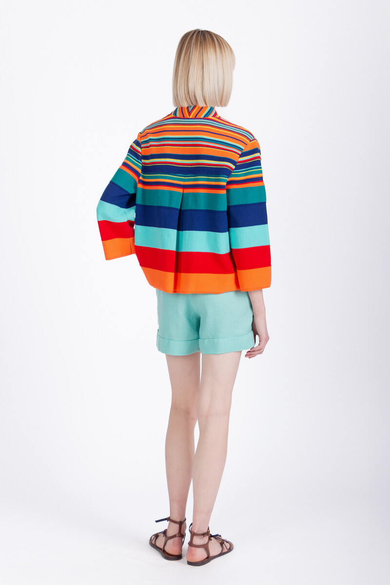 IVKO - Cardigan with Back Pleat Stripe Pattern Ink | Sensationeel Zomervest van 100% Katoen