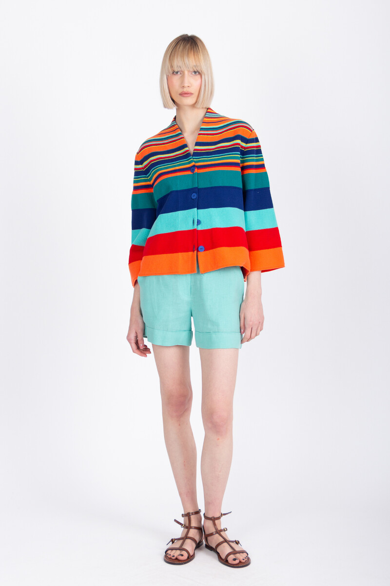 IVKO - Cardigan with Back Pleat Stripe Pattern Ink | Sensationeel Zomervest van 100% Katoen