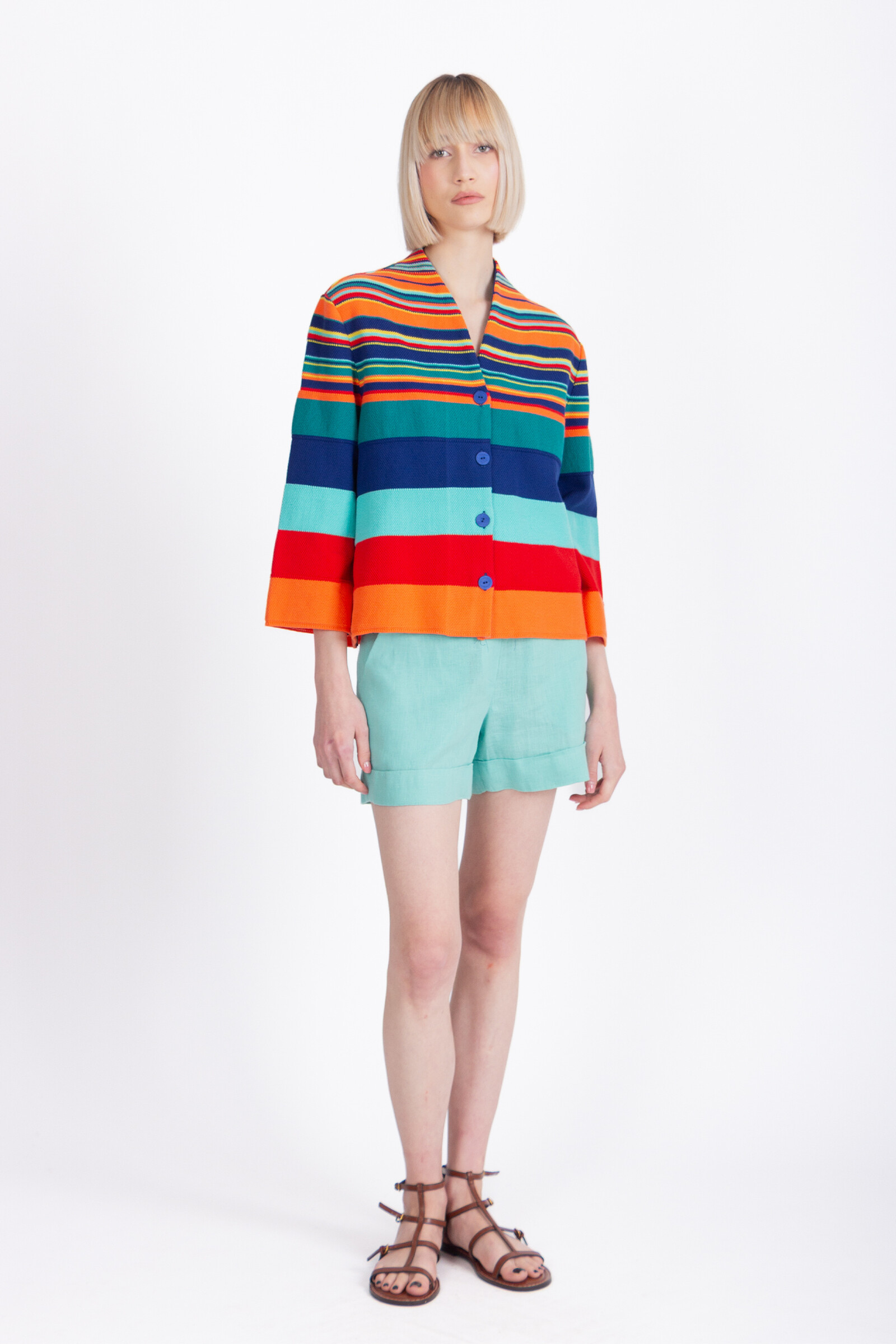 IVKO  Woman IVKO - Cardigan with Back Pleat Stripe Pattern Ink | Sensationeel Zomervest van 100% Katoen