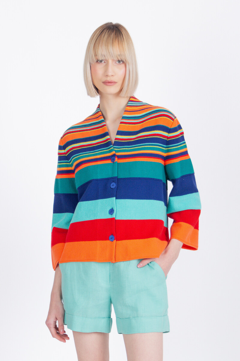 IVKO - Cardigan with Back Pleat Stripe Pattern Ink | Sensationeel Zomervest van 100% Katoen