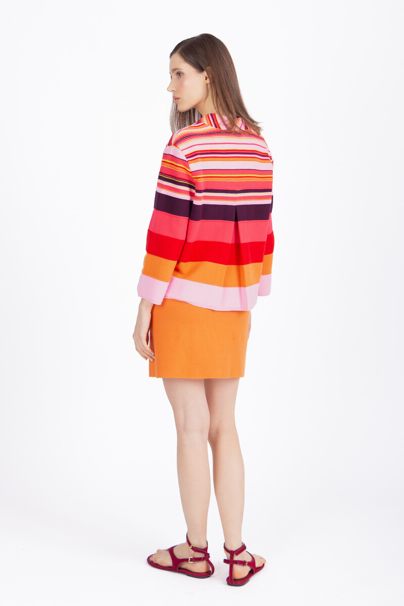 IVKO - Cardigan with Back Pleat Stripe Pattern Ink | Sensationeel Zomervest van 100% Katoen