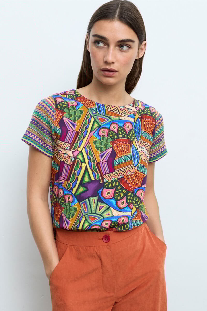 Cap Juluca A New Story Aldo Martins - Shirt Abstract Pattern Multicolor | Speels Shirt met Striksluiting