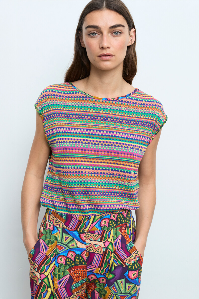 Cap Juluca A New Story Aldo Martins - Shirt Geometric Pattern Multicolor | Speels Shirt van Bamboe en Katoen