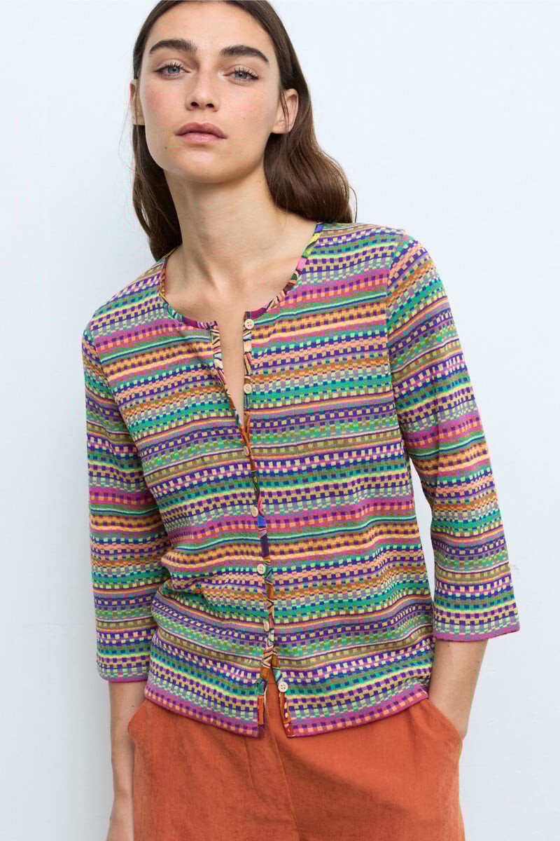 Cap Juluca A New Story Aldo Martins - Cardigan Geometric Pattern Multicolor | Speels Vest van Bamboe en Katoen