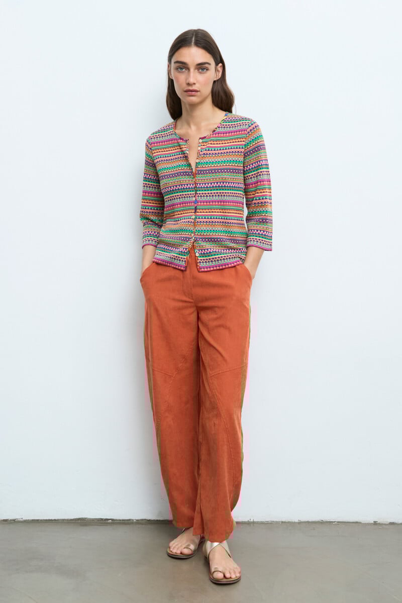 Cap Juluca A New Story Aldo Martins - Cardigan Geometric Pattern Multicolor | Speels Vest van Bamboe en Katoen