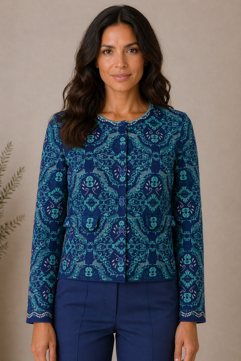 IVKO - Jacket with Pockets Ornament Pattern Ink | Zomers Jasje met Zakken