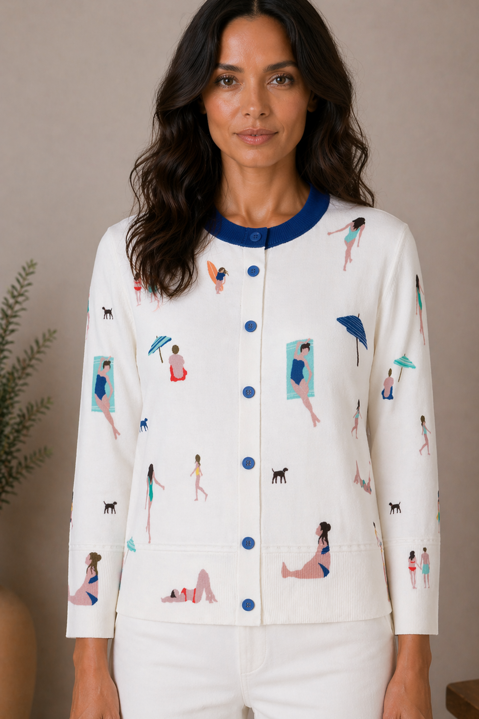 IVKO  Woman IVKO - Cardigan Beach Fun Pattern White | Gilet d'Été Blanc avec une Ambiance Plage