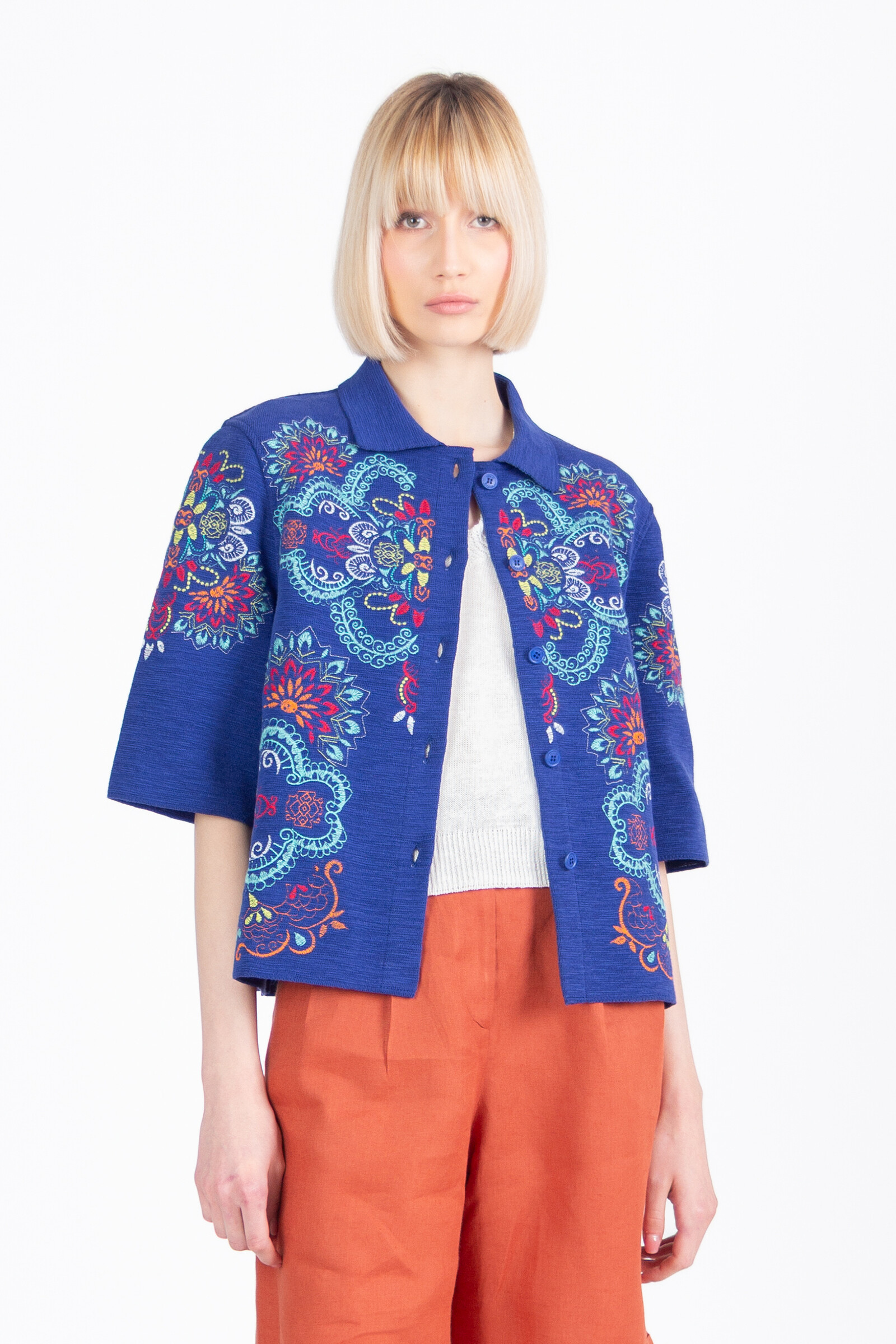 IVKO  Woman IVKO - Jacket with Embroidery Ornament Pattern Ink | Blaue Jacke mit Bunter Stickerei