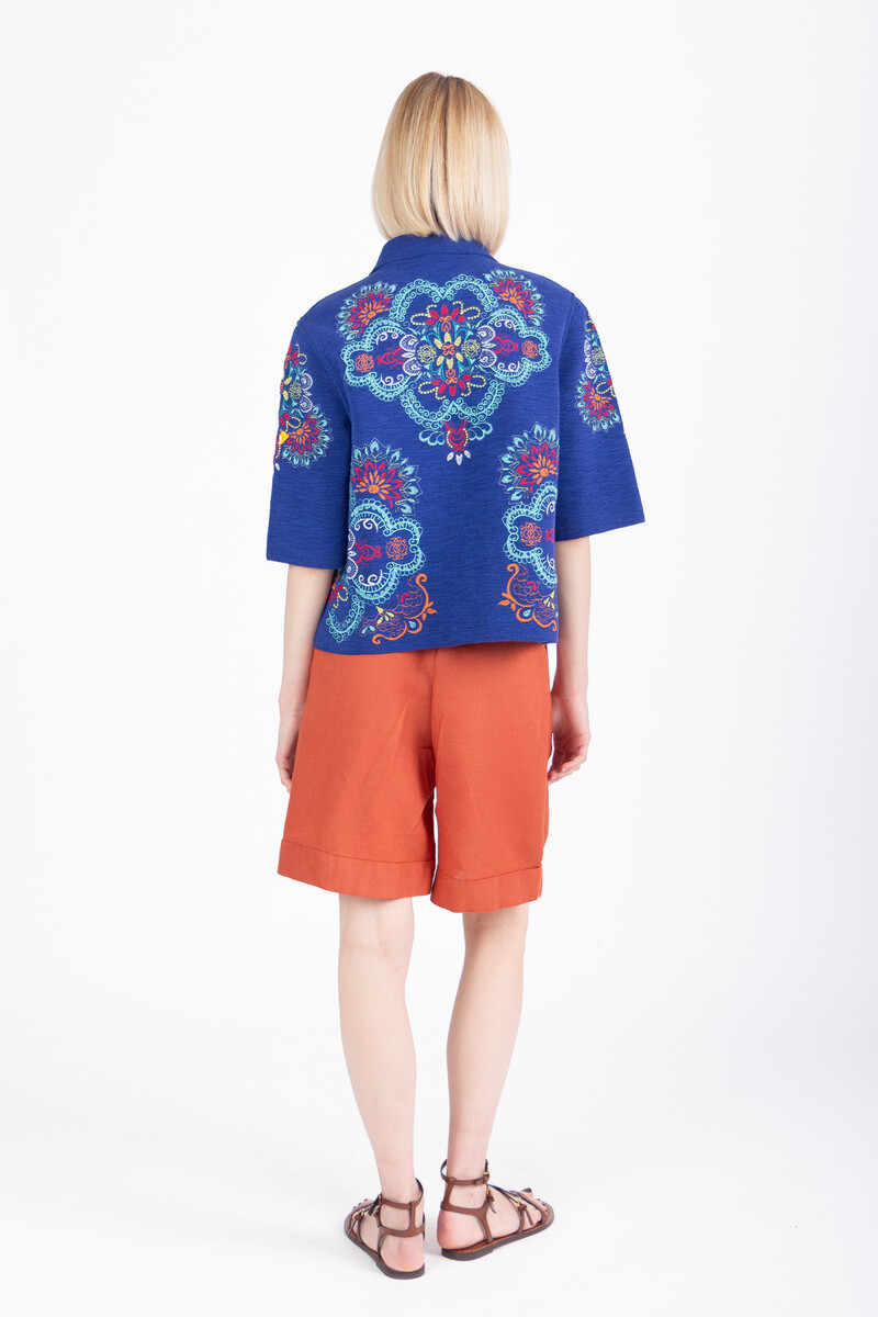 IVKO - Jacket with Embroidery Ornament Pattern Ink | Blaue Jacke mit Bunter Stickerei