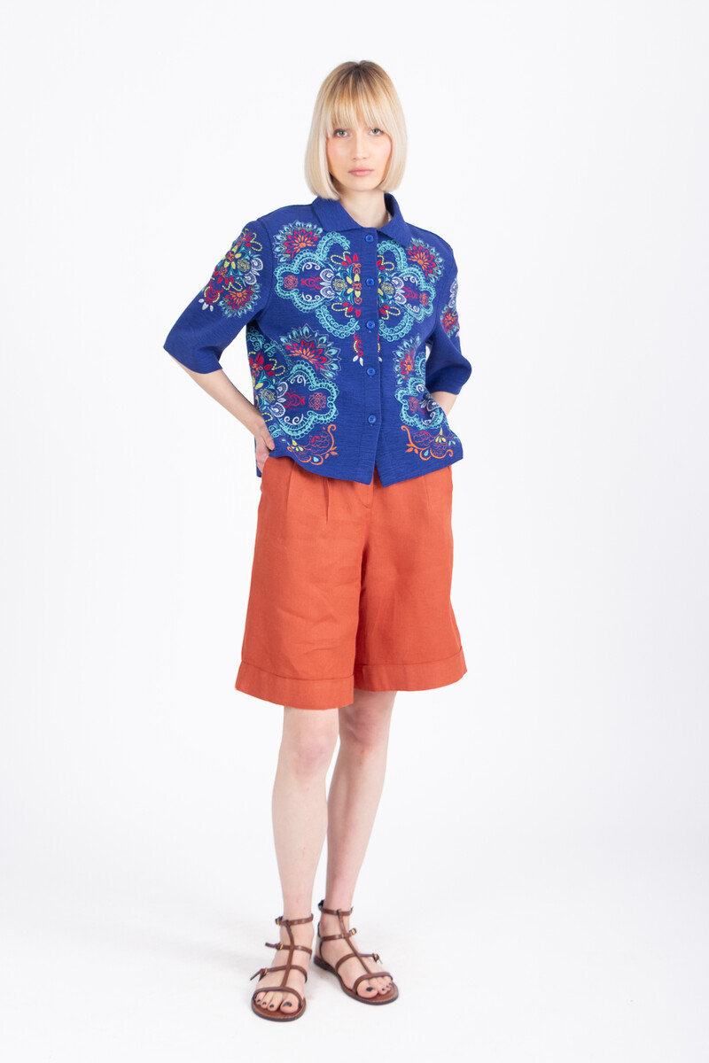 IVKO - Jacket with Embroidery Ornament Pattern Ink | Blaue Jacke mit Bunter Stickerei