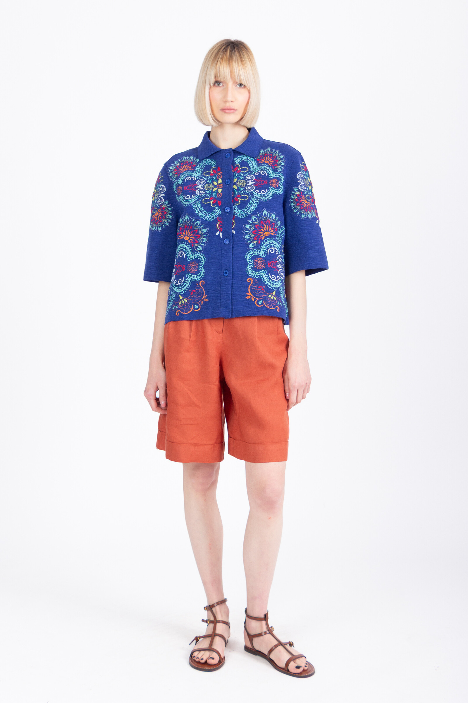 IVKO  Woman IVKO - Jacket with Embroidery Ornament Pattern Ink | Blaue Jacke mit Bunter Stickerei