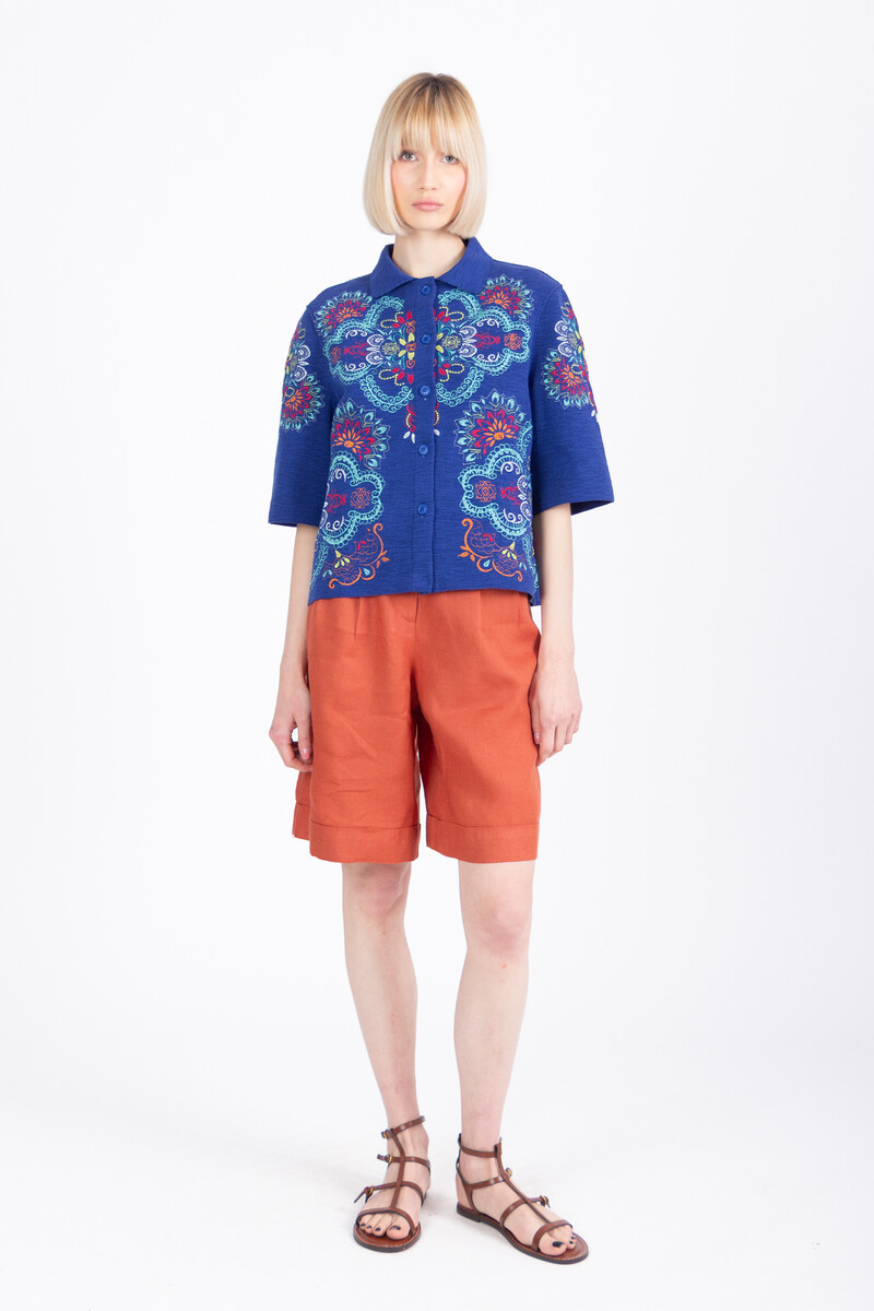 IVKO - Jacket with Embroidery Ornament Pattern Ink | Blaue Jacke mit Bunter Stickerei