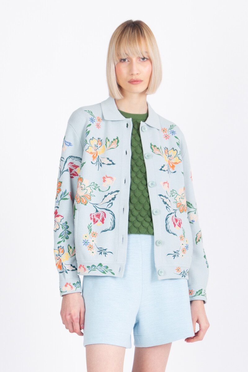 IVKO - Jacket with Embroidery Floral Pattern Sky | Blue Jacket with Colorful Embroidery