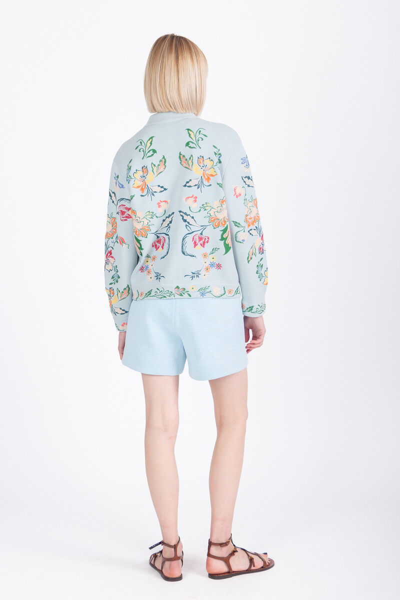 IVKO - Jacket with Embroidery Floral Pattern Sky | Blue Jacket with Colorful Embroidery