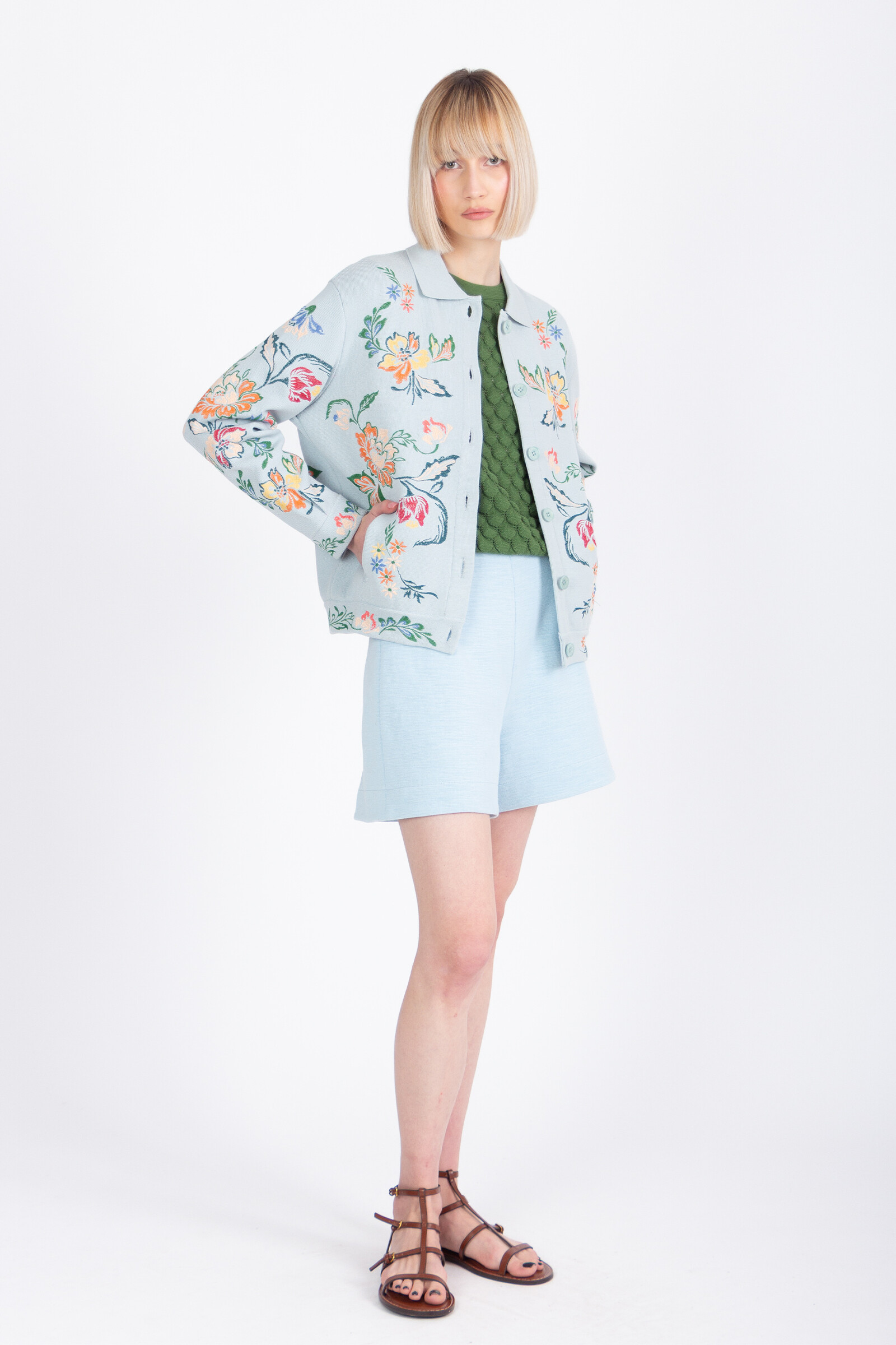 IVKO  Woman IVKO - Jacket with Embroidery Floral Pattern Sky | Blue Jacket with Colorful Embroidery