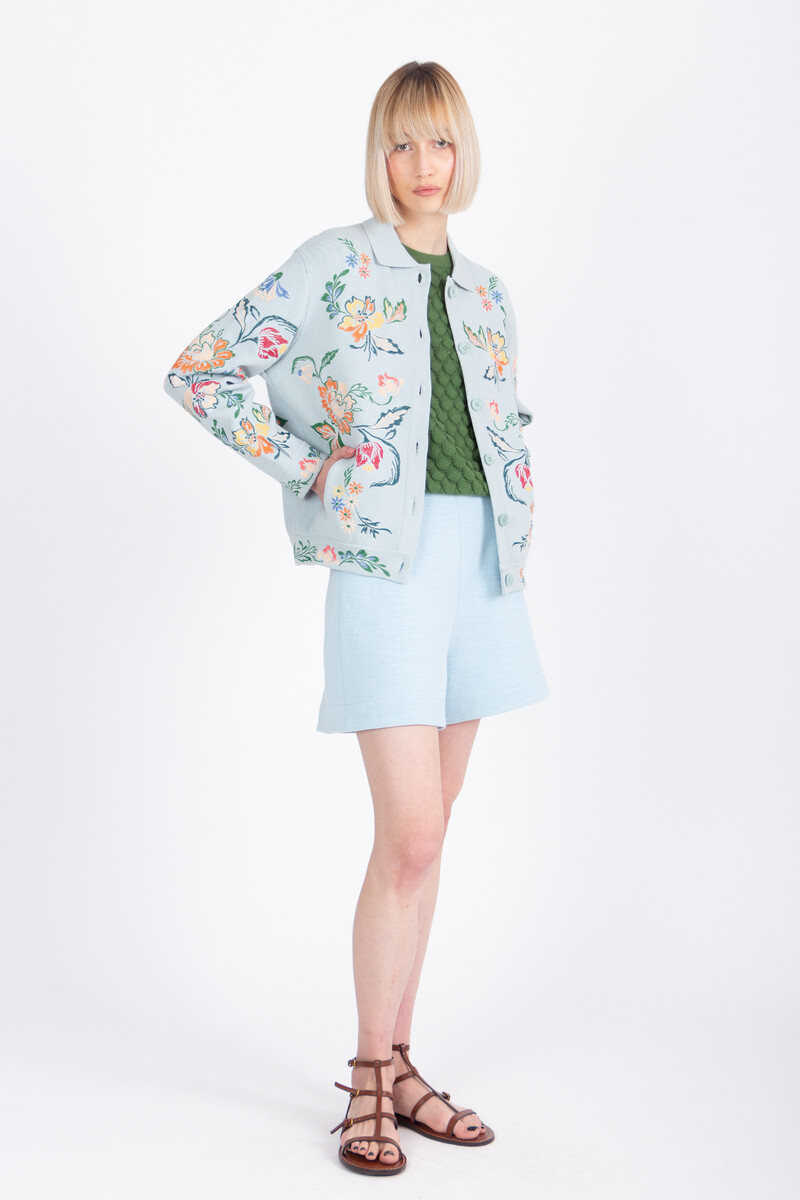 IVKO - Jacket with Embroidery Floral Pattern Sky | Blue Jacket with Colorful Embroidery