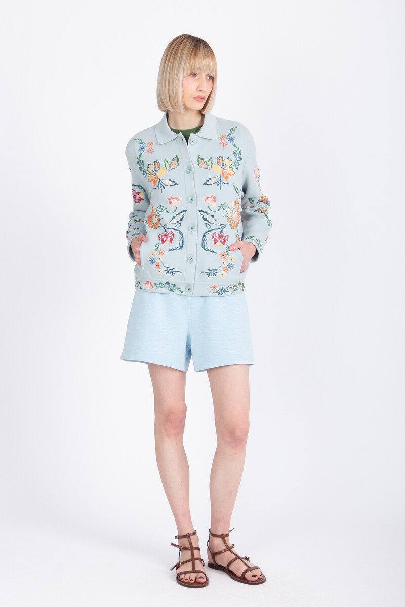 IVKO - Jacket with Embroidery Floral Pattern Sky | Blue Jacket with Colorful Embroidery